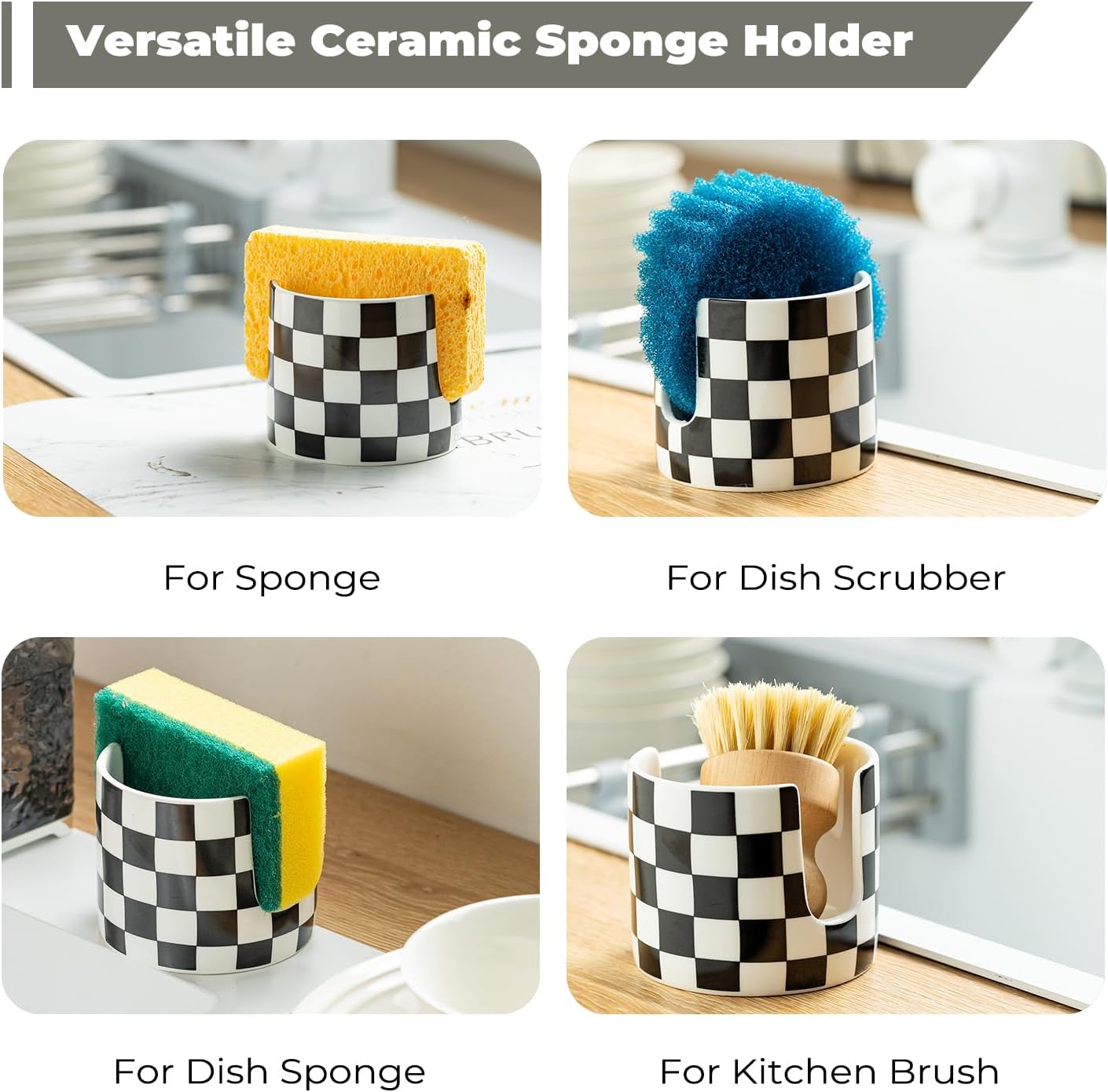 Zoeeker Sponge Holder for Kitchen Sink, Ceramic Dish Sponge Dish Rack Scrubby Caddy Kitchen Organizer Cute Sink Caddy Organizer, Farmhouse Decor, Speckled Glaze