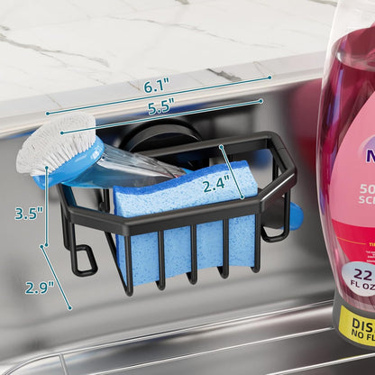 TAILI 4-in-1 Sink Caddy with Strong Suction Cup, Sponge Holder for Kitchen Sink Organizer, Removable, Rustproof, Stainless Steel Holder for Sponge, Brush, Scrubber, Scraper - Silver