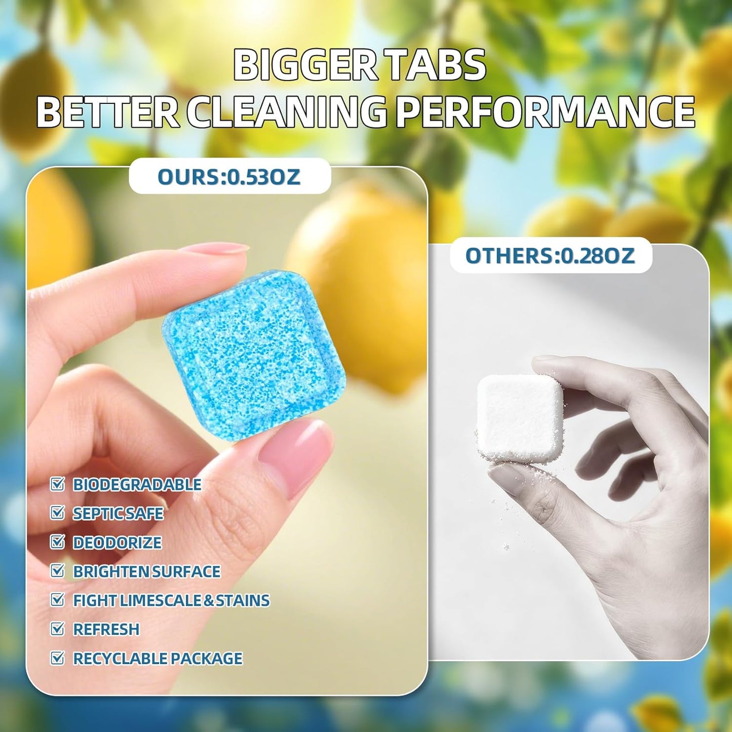 Toilet Bowl Cleaner Tablets 30 Big Pack Fast Dissolve Plastic-free Powerful Clean Septic Safe Deodorize Remove Rust & Stains Bathroom Cleaner Lemon Scent