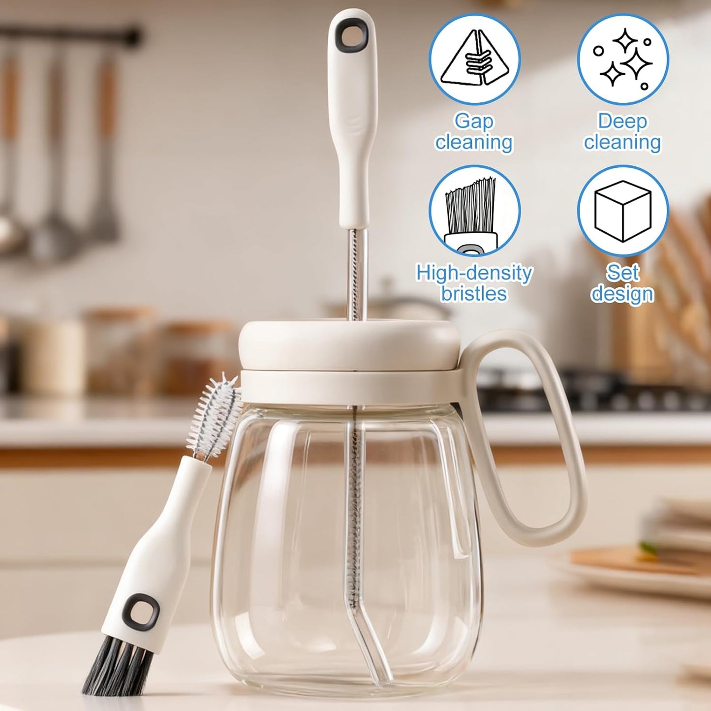 2pcs Cup Lid Cleaning Brush Set, Multifunctional Gap Cleaner & Straw Brush with Long Narrow and Short Wide Brushes, Portable Bottle Cleaning Kit for Baby Bottle, Sippy Cup, Teapot Spout, Tumbler Tubes