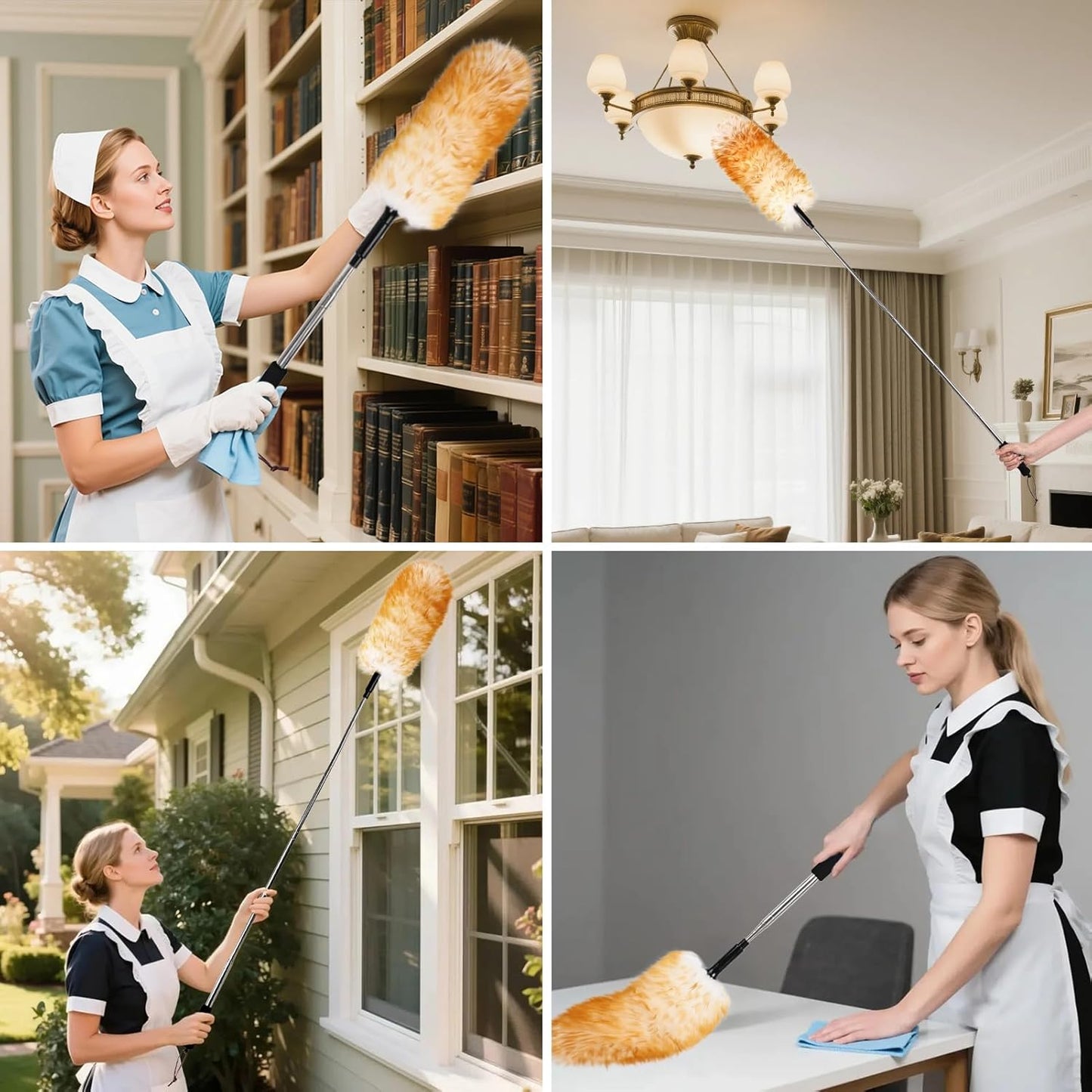 Extendable Cleaning Duster,66.9Inch Telescoping Feather Dusters with Stainless Steel Extension Pole for Cleaning High Ceiling Fan, High Ceilings,Furniture