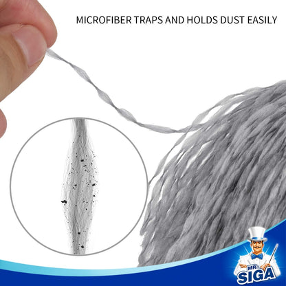 MR.SIGA Microfiber Delicate Duster, Comfortable Non Slip Handle, Detachable Washable Duster Head, Gray & Black