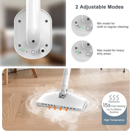 Steam Cleaner, 6 in1 Rotated Steam Mop Cleaner with 2 Modes, 2 Microfiber Pads, 400ML Removable Tank, 23FT Power Cable, Detachable Steam Mops for Floor, Laminate Floor, Tiles Cleaning (Azure)