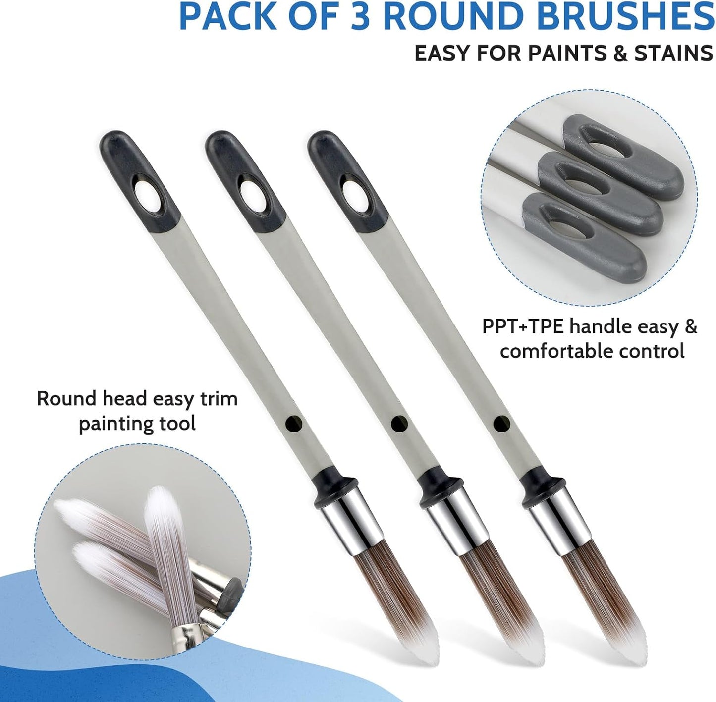 3 Pcs Paint Brushes for Painting Walls 0.37 Inch Small Paint Brush, Trim Paint Brushes Edge Painting Tool for Baseboards Furniture House Wall Corners Detail Paint Edger Brush and Touch Up Painting