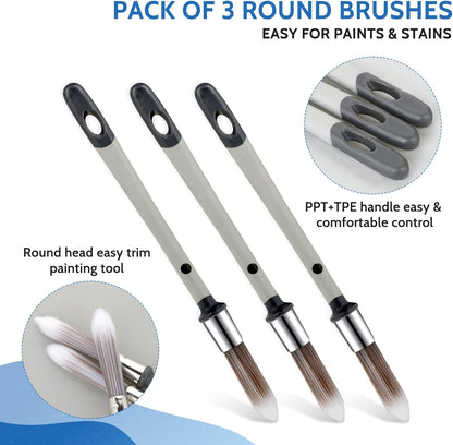 3 Pcs Paint Brushes for Painting Walls 0.37 Inch Small Paint Brush, Trim Paint Brushes Edge Painting Tool for Baseboards Furniture House Wall Corners Detail Paint Edger Brush and Touch Up Painting