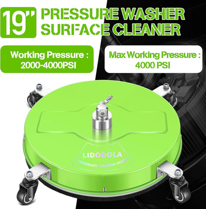 14" Pressure Washer Surface Cleaner with 4 Wheels - Stainless Steel Surface Cleaner for Pressure Washer Attachment for Concrete, Patio, Sidewalk, Deck and Driveways - PWS14