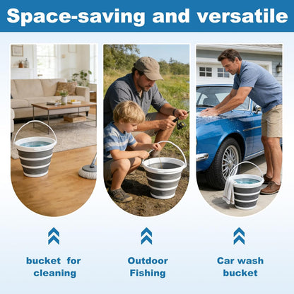 Gronivex 2.6 Gallon Collapsible Bucket with Handle - Foldable Portable Water Pail for Car Wash, Camping, RV, Boat, Fishing - Space-Saving Multi-Purpose Cleaning Bucket, BPA Free