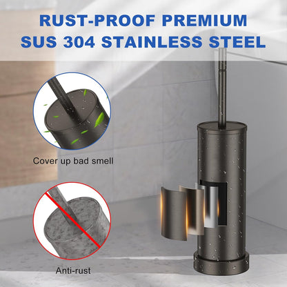 Toilet Brush and Holder Set: 304 Stainless Steel Heavy Duty Toilet Bowl Brush and Holder with Removable Inner Bowl and Splash Protection, Modern Long Handle Bathroom Cleaning Tool