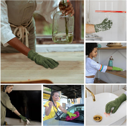 Patelai 2 Pairs Microfiber Gloves for plants Dusting Cleaning Glove Mittens House Cars Blinds Dusting(Blue, Grass Green,Large)