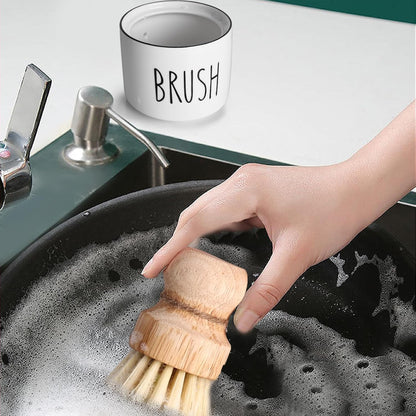 ONTUBE Ceramic Dish Brush Holder, Farmhouse Scrub Brush Holder Dishwashing Brush Stand, Soap Dispensing Kitchen Brushes Holder (White)
