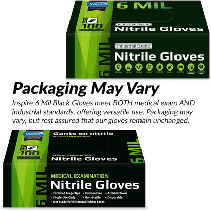 Inspire HEAVY DUTY ORIGINAL Stretch Nitrile Black Gloves Disposable Latex Free | Food, Mechanic, 6mil Black or 8 Mil Orange