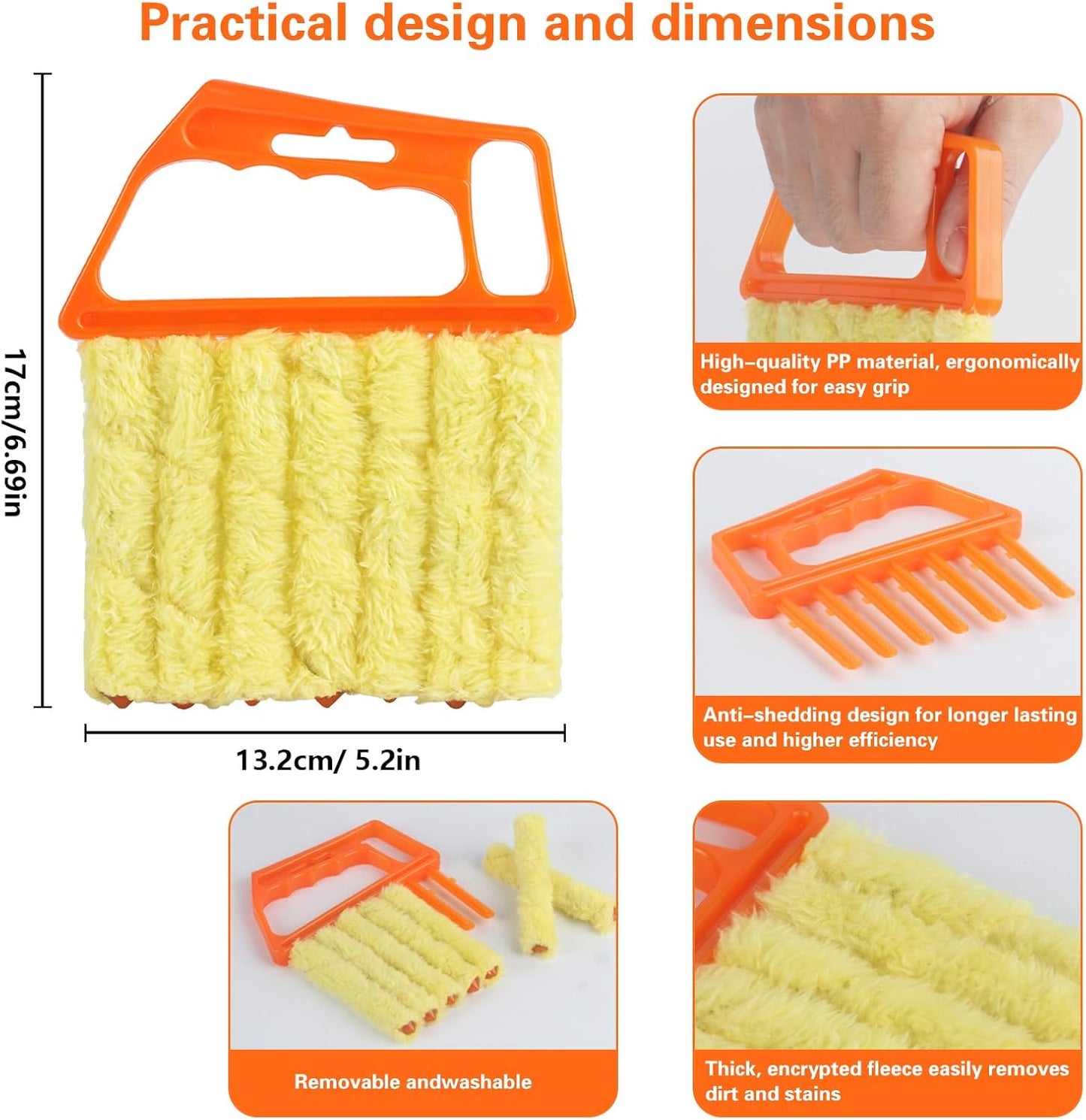 4Pcs Window Venetian Blind Cleaner Duster Tool,Feather Blind Duster for Cleaning,Washable 7 Finger Dusters Brush Dusting Cleaner Tool for Window Shutters Air Conditioner Vinyl Wood Blinds + 4 Cover