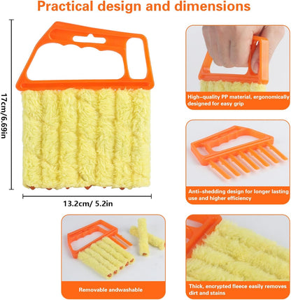 4Pcs Window Venetian Blind Cleaner Duster Tool,Feather Blind Duster for Cleaning,Washable 7 Finger Dusters Brush Dusting Cleaner Tool for Window Shutters Air Conditioner Vinyl Wood Blinds + 4 Cover