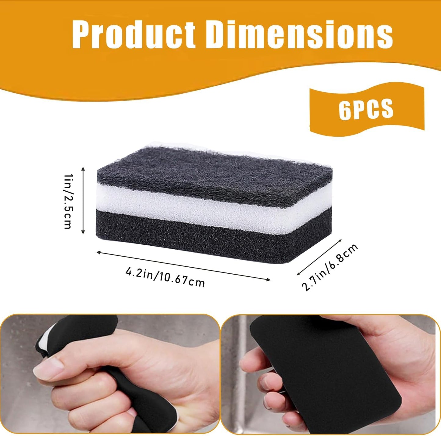 Dish Sponges for Kitchen, Individually Wrapped Dishwashing Sponges, Non Scratch Scrub Sponges for Dishes, Pots, Pans and Sink, Multipurpose Cleaning (Black and White)