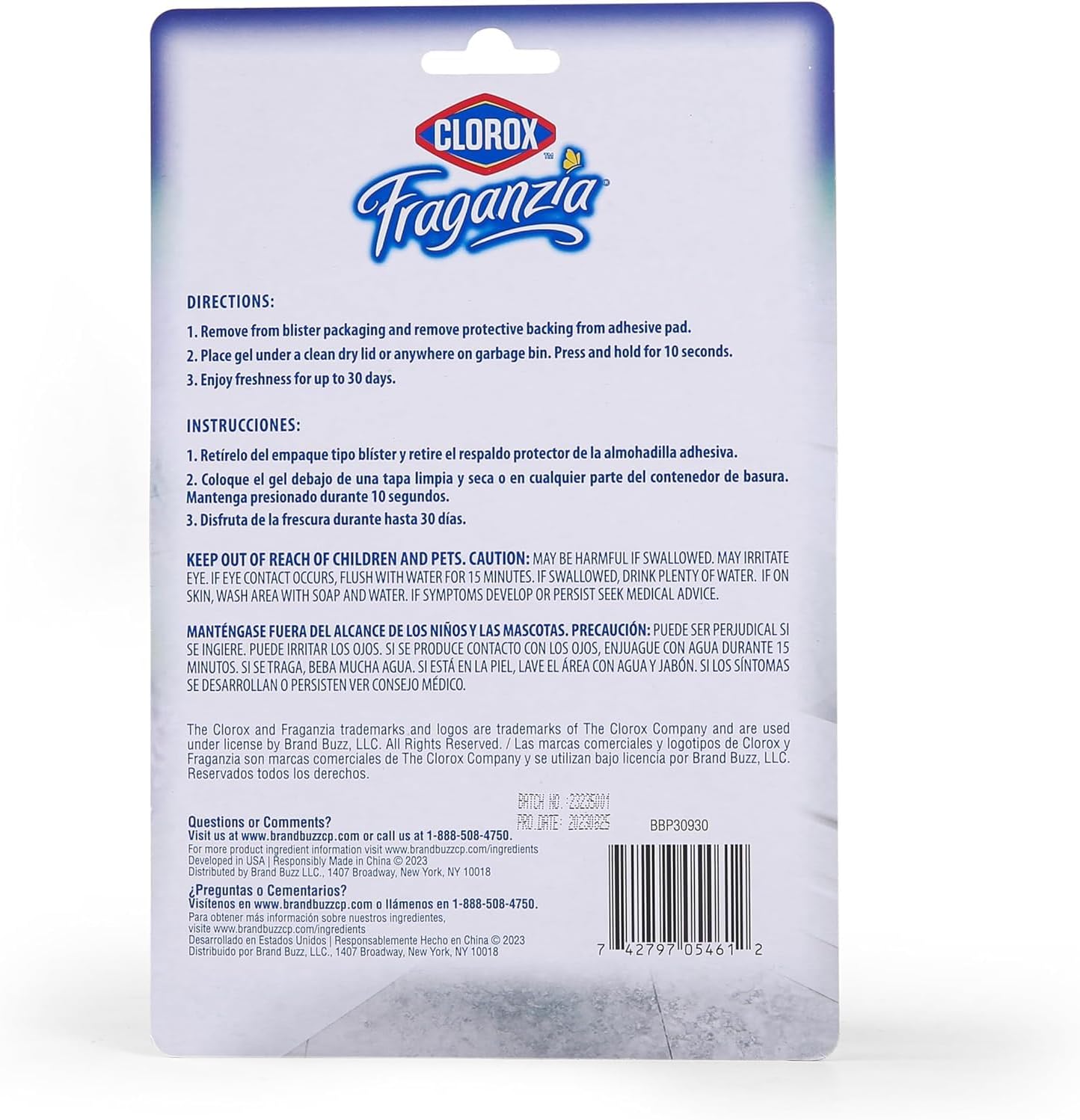 Clorox Fraganzia Stick-On Gel Fresheners, Lavender with Eucalyptus Trash Can Deodorizer Up to 30 Days Scent, Odor Absorber for Kitchen, Bathroom, Closet, No Plug or Batteries, 0.12 Fl Oz, 6 Count