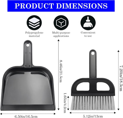 Mini Dustpan and Brush Set - Portable Hand Broom Compact 8.5" Nesting Cleaning Combo for Desks Keyboards Home Office