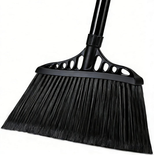 Tiumso 3-Pack Heavy Duty Broom, Commercial Broom with 55" Long Handle Outdoor Indoor, Industrial Brooms for Sweeping Garage Concrete Courtyard Patio Home Kitchen Office - All Black