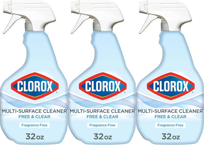 Clorox Free & Clear Multi Surface Cleaner, Spray Bottle, Fragrance Free, 32 Fluid Ounces, Pack of 3