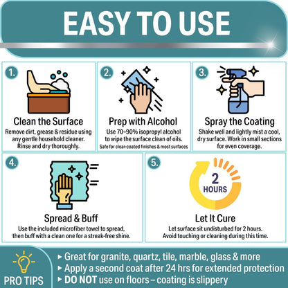 Ceramic Coating Spray for Stainless Steel Appliances — 16 oz Home Ceramic Coating with Microfiber Towel, Hydrophobic Protector Repels Water Spots & Fingerprints, Kitchen & Bathroom Surfaces, USA Made