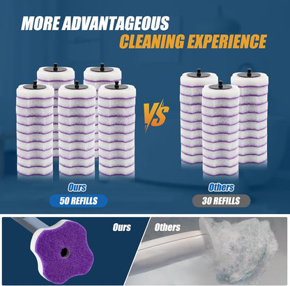 50 PCS Toilet Bowl Wand Refills, Replacement Heads for Bathroom Washroom Cleaning Pads, Disposable Toilet Brush Refills Compatible with Household Brush Scrubber Cleaning Refill Lavender Breeze Purple