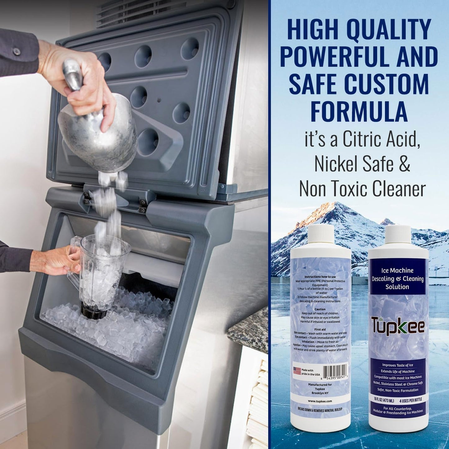 Ice Machine Cleaner Nickel Safe - 16oz, Compatible for Affresh, Whirlpool 4396808, Manitowoc, Kitchenaid, Scotsman Ice Maker Cleaner Descaler - Pack of 4