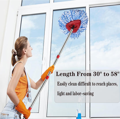 Spin Mop Replacement Head Mop Replace Head Compatible with O Cedar EasyWring Spin Mop - 4 O-Ceda Mop Refills、30-58in Mop Handle and 1 Mop Base and 1 Mop Base Scrub Brush Combo Set