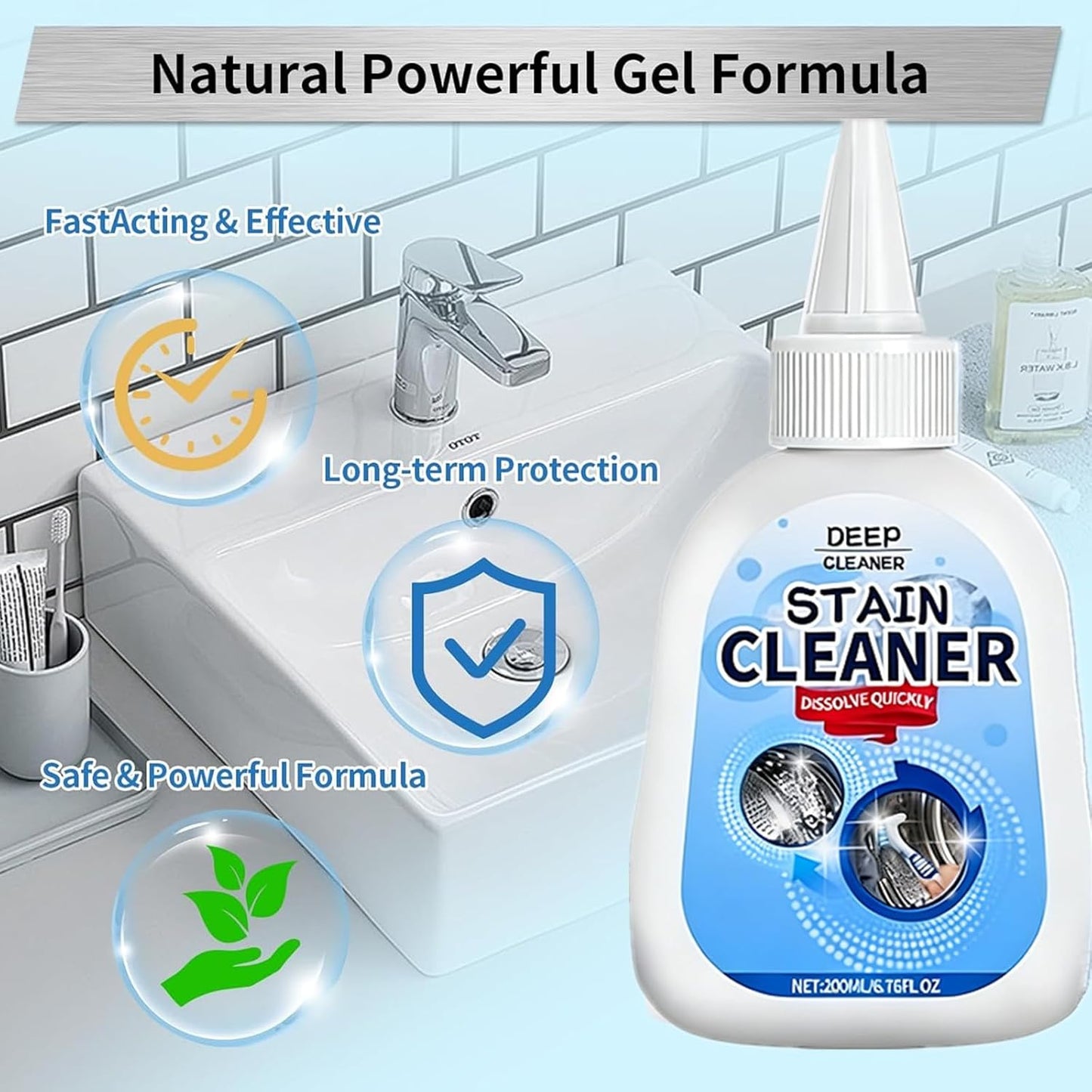 Active mold stain remover gel, heavy-duty remover, multi-purpose cleaner, suitable for tile floor grout, bathroom shower glass, sealant, front-loading washing machine sealant cleaner, etc 6.76 fl oz.