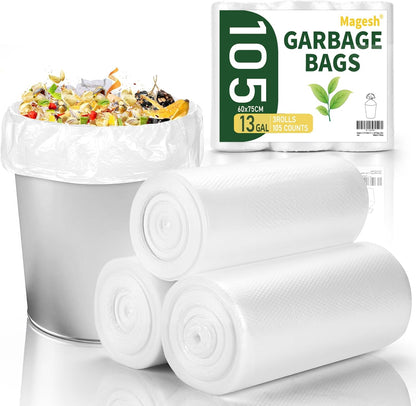 Magesh 4 Gallon Trash Bag Strong, Leakage-Free, Small Garbage Bags Unscented Thick for Bathroom, Office, Kitchen Small Trash Can, 15L, 105 Bags, Clear