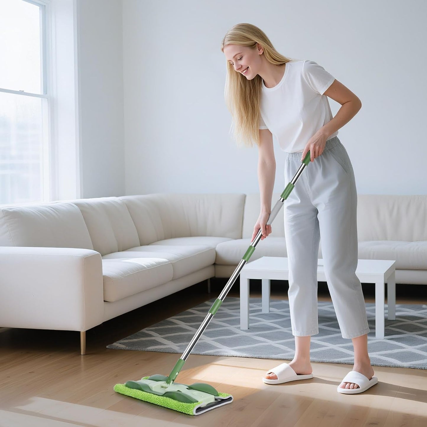 Mops for Floor Cleaning, Masthome Flat Dust Mop with 4 Reusable Pads, 2-Sided Microfiber Dust Mop for Wet & Dry Use, Flat Flip Mops for Hardwood, Laminate, Vinyl,Kitchen, Tile -1 Scraper