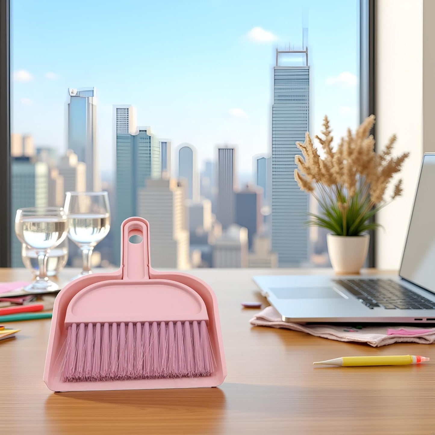 Plastic Mini Broom and Dustpan,Mini Cleaning Brush with Dustpan Set Desktop Cleaning Accessories,Pink with Set,Plastic Broom