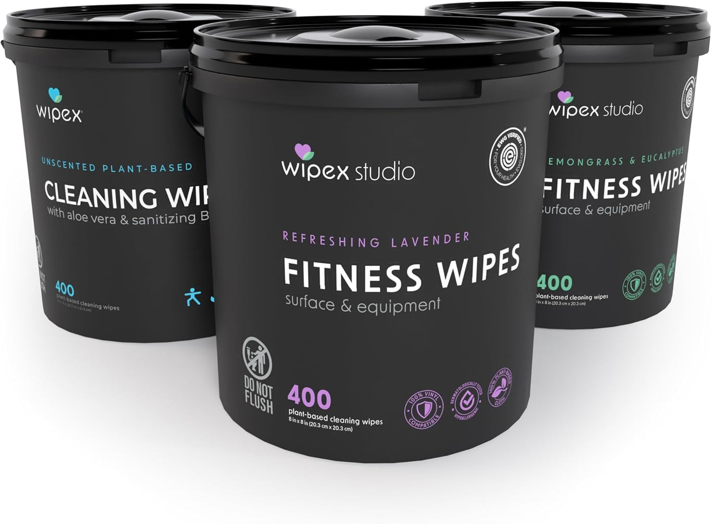 Wipex Gym Wipes Bucket Refill – EWG Verified, 400 Ct Plant-based Fitness Equipment Wipes, Lavender and Vinegar to Clean Surfaces, Safe Yoga Mat Cleaner, Gym Cleaner and Peloton