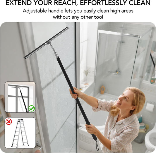 Shower Squeegee for Gass Doors, 15-51" Telescopic Squeegee for Window Cleaning, Squeegee for Shower Glass, Window Cleaner Tool with Long Handle for Tile Walls, Sliding Door, Floor, Car Windshield