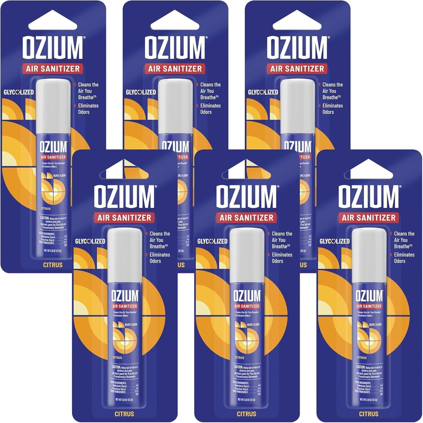 Ozium 0.8 oz. Air Sanitizer & Odor Eliminator for Homes, Cars, Offices and More, Original Scent, Pack of 6