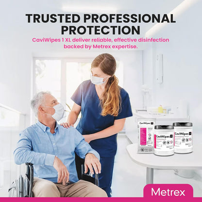 Metrex CaviWipes1 XL Surface Disinfectant Towelettes – Durable Non-Woven Disinfecting Wipes for Hard, Non-Porous Surfaces, Pre-Saturated with CaviCide1 – 9" x 12", 65 Wipes per Canister (Pack of 1)