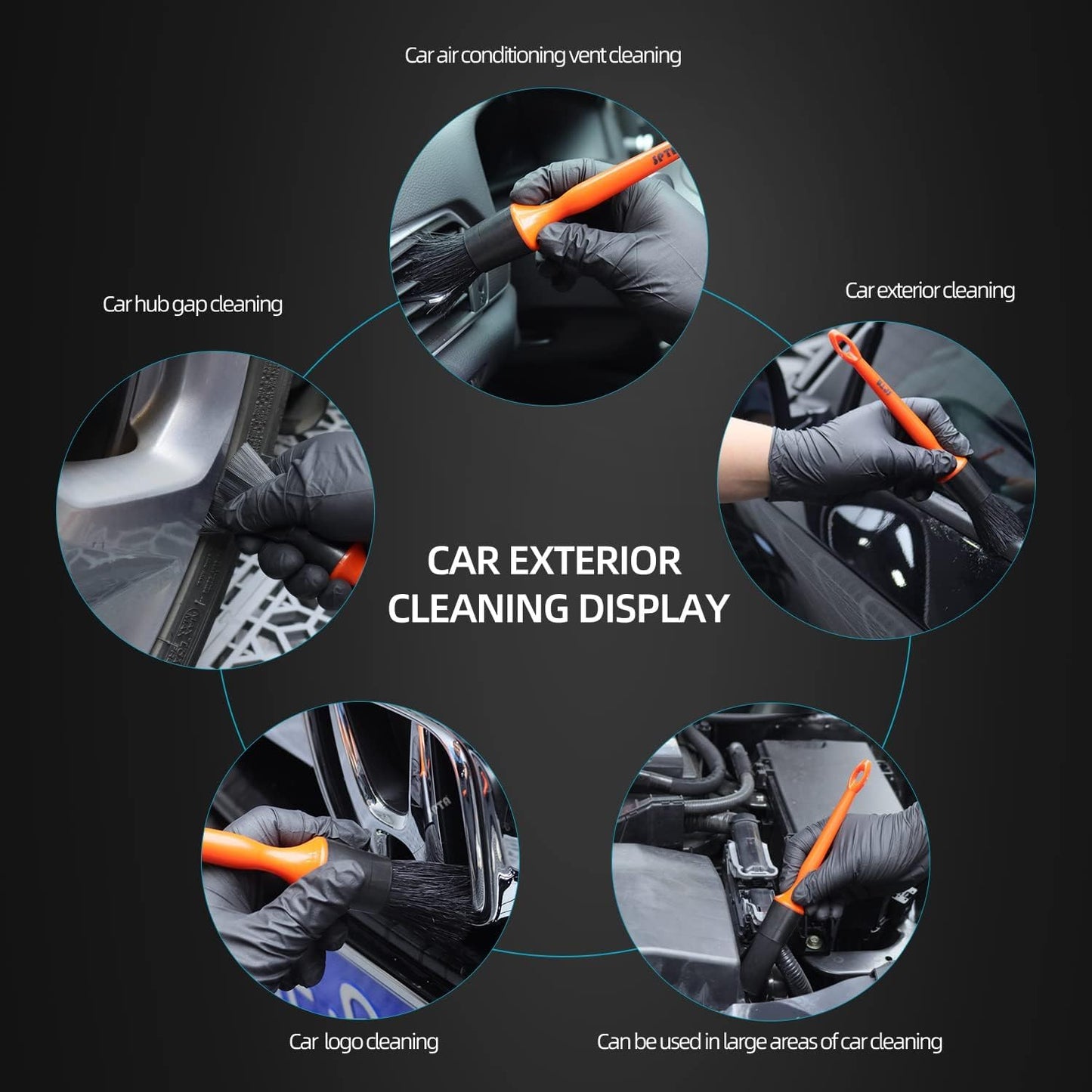SPTA Car Detailing Brush Set, 5 Pack Soft Mixed Hair Auto Detail Brush Kit No Scratch for Automotive Elegant Surface Interior Exterior Dashboard Emblems Panels Engine Bay Wheels Air Vent Seat Leather