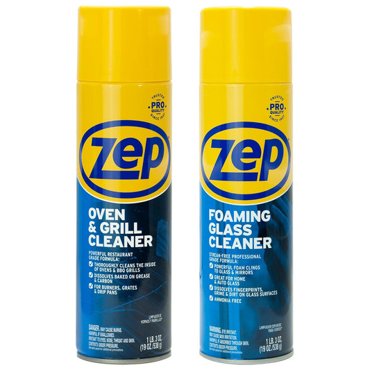 Zep Oven & Grill Cleaner 19 oz (1 Unit) and Zep Foaming Glass Cleaner 19 oz (1 Unit) – Oven and Grill Cleaner with Foaming Glass Cleaner for Kitchen Surfaces and Windows