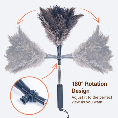 Extendable Ostrich Feather Duster, Natural Ostrich Feathers Long Handle Duster for Cleaning, 47” Soft & Fluffy Feather Duster for High Ceilings, Fans, Walls, Furniture, Home Dusting