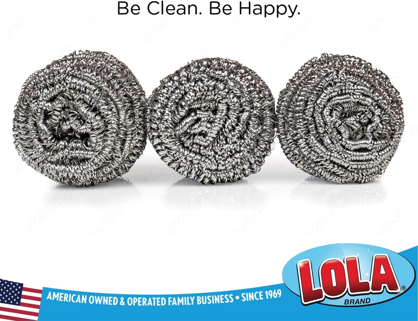 Stainless Steel Wool Scourer -Jumbo Sized- 12 Pack, 35 Grams, by LOLA, Curled Flat Wire, Cleans Caked On & Baked On Messes on Cookware