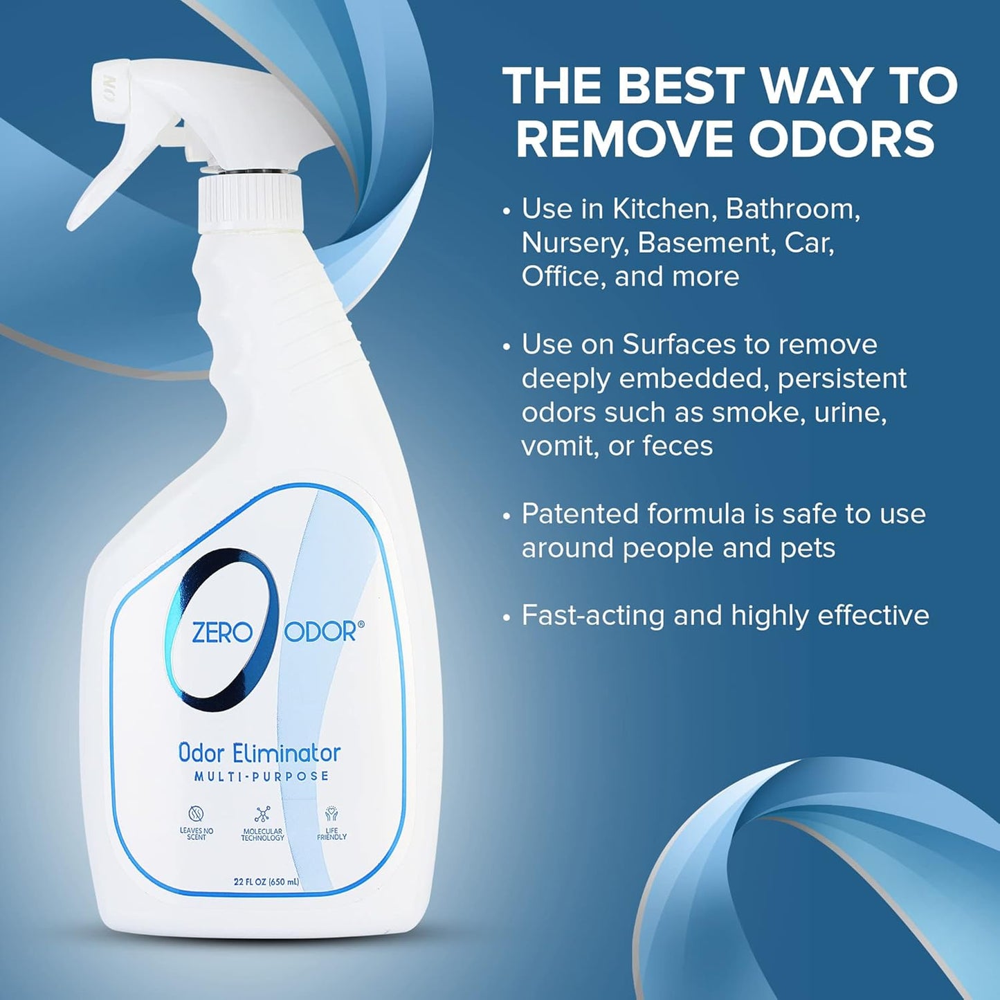 Zero Odor – Multi-Purpose Odor Eliminator - Air & Surface Odor – Patented Technology for Bathroom, Kitchen, Fabric, Closet- Smell Great Again, 16oz