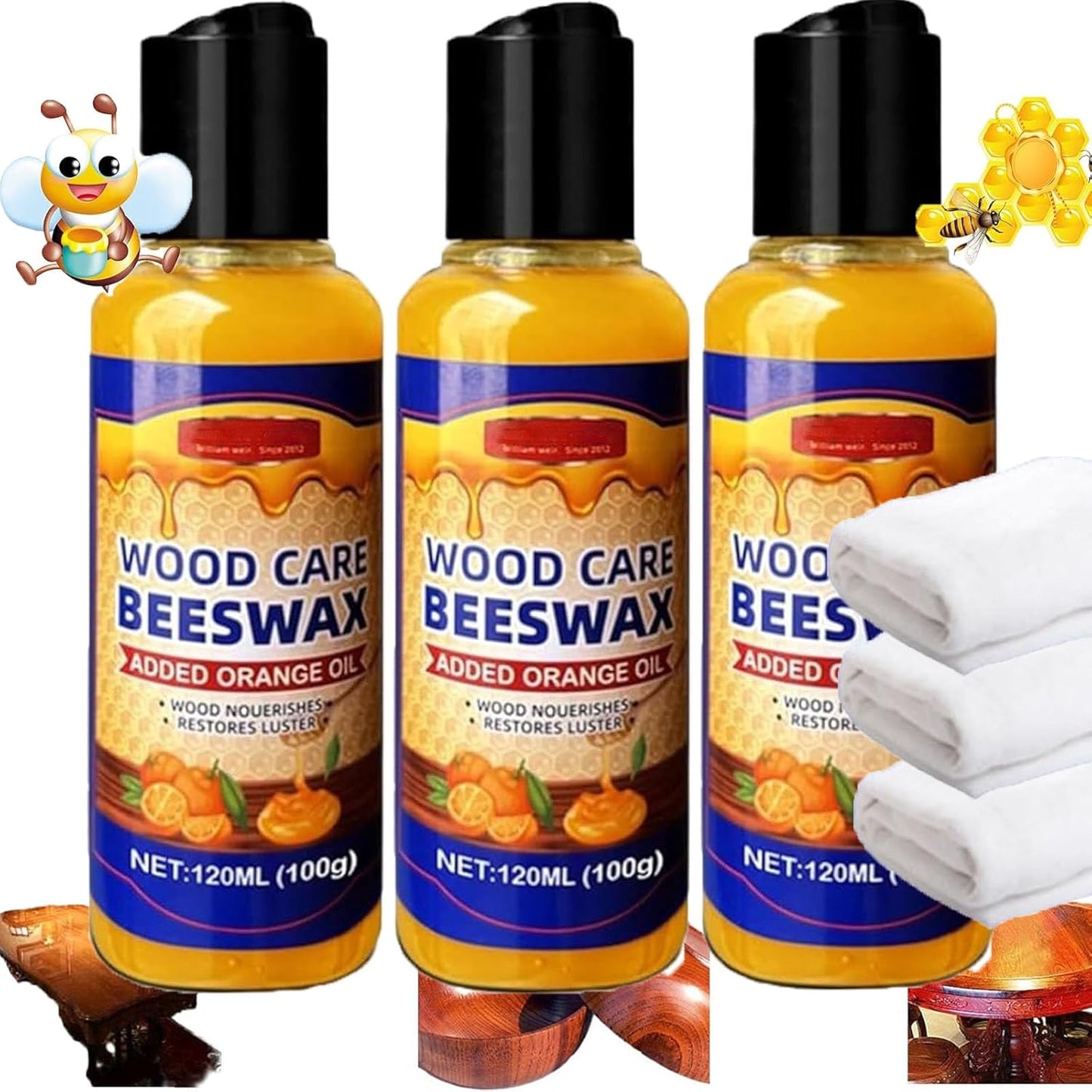 Natural Beeswax Essential Orange Oil Wood Conditioner, Micro-molecularized Floor Polish Repairing Care Beeswaxs Spray for Furniture Polish and Cleaner, Restore Spray for Floors (3)