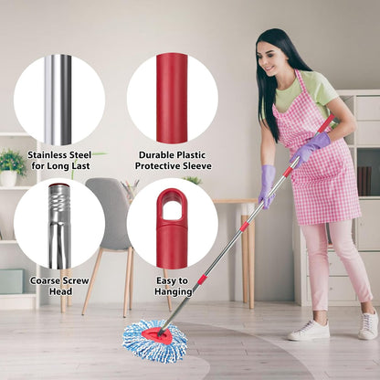 Nuorest Spin Mop Replacement Set for O-Ceda EasyWring 1-Tank System, Includes 2 Mop Head Replacement, 1 Mop Handle (30-58in Adjustable 4-Section Pole), 1 Spin Base