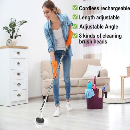 MGLSDeet Electric Spin Scrubber Scrub Brush, Rechargeable Cleaning Brush with 8 in 1 Replaceable Brush Heads, Cordless Power Spin Scrubber 90Mins for Bathroom Shower Bathtub Glass Car