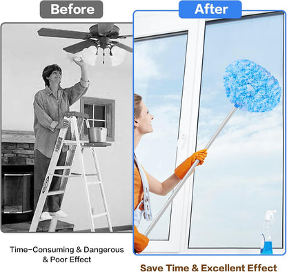 Ceiling Fan Cleaner Duster Reusable Microfiber Ceiling Fan Blade Cleaner Removable Duster with Extension Pole Adjusts 13 to 49.7 Inch for Cleaning Walls Bookshelves Furniture Door Window Top (Blue)