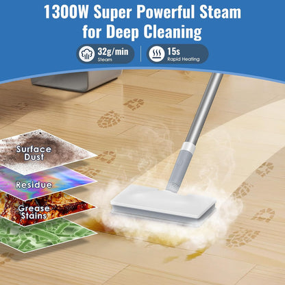 FEPPO Steam Mop & Detachable Handheld Steam Cleaner for Home and Floor Cleaning, 15s Heat-Up, 230°F Floor Steamer for Deep Cleaning with Multi-purpose Attachments Hardwood Floors, Tile,Grout,Furniture