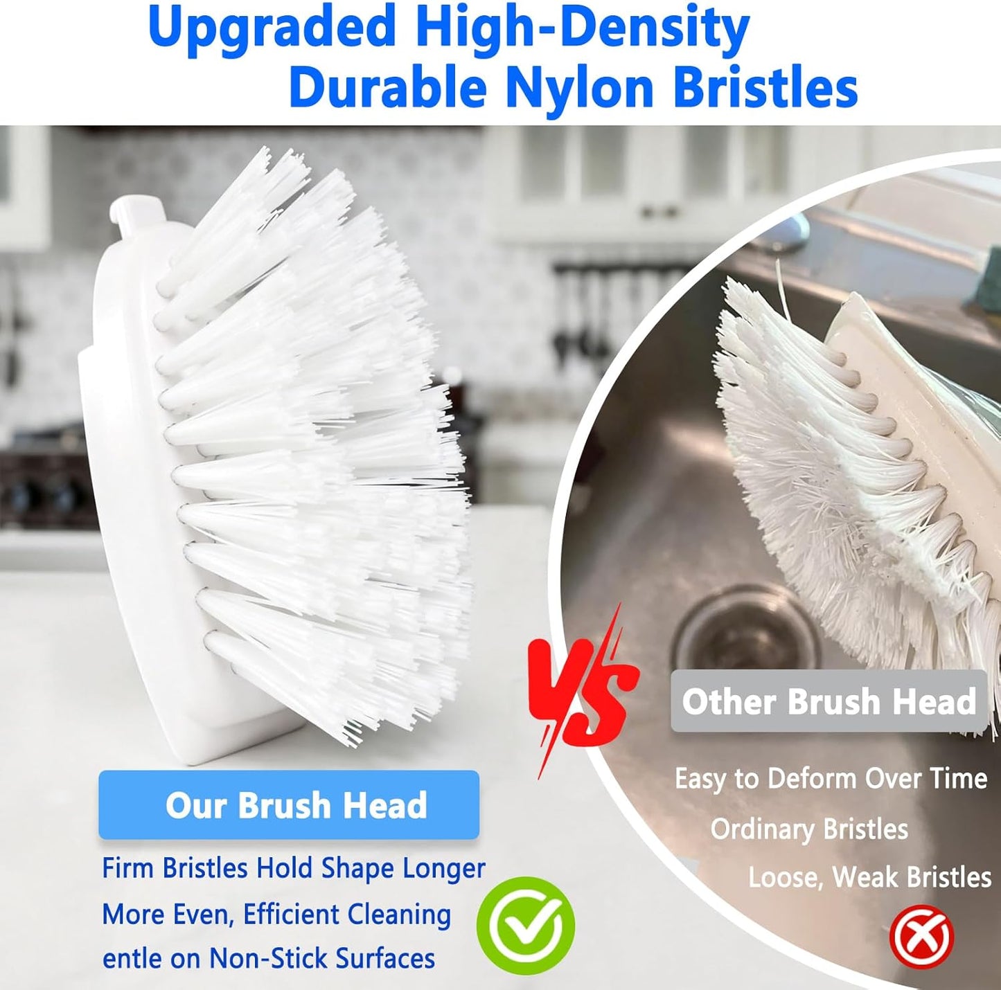Dish Brush Refills, Dish Scrubber Replacement Heads Compatible with OXO Soap Dispensing Dish Brush, Nylon Bristles with Built-in Scraper, Suitable for Non-Stick Cookware, 2 Pack
