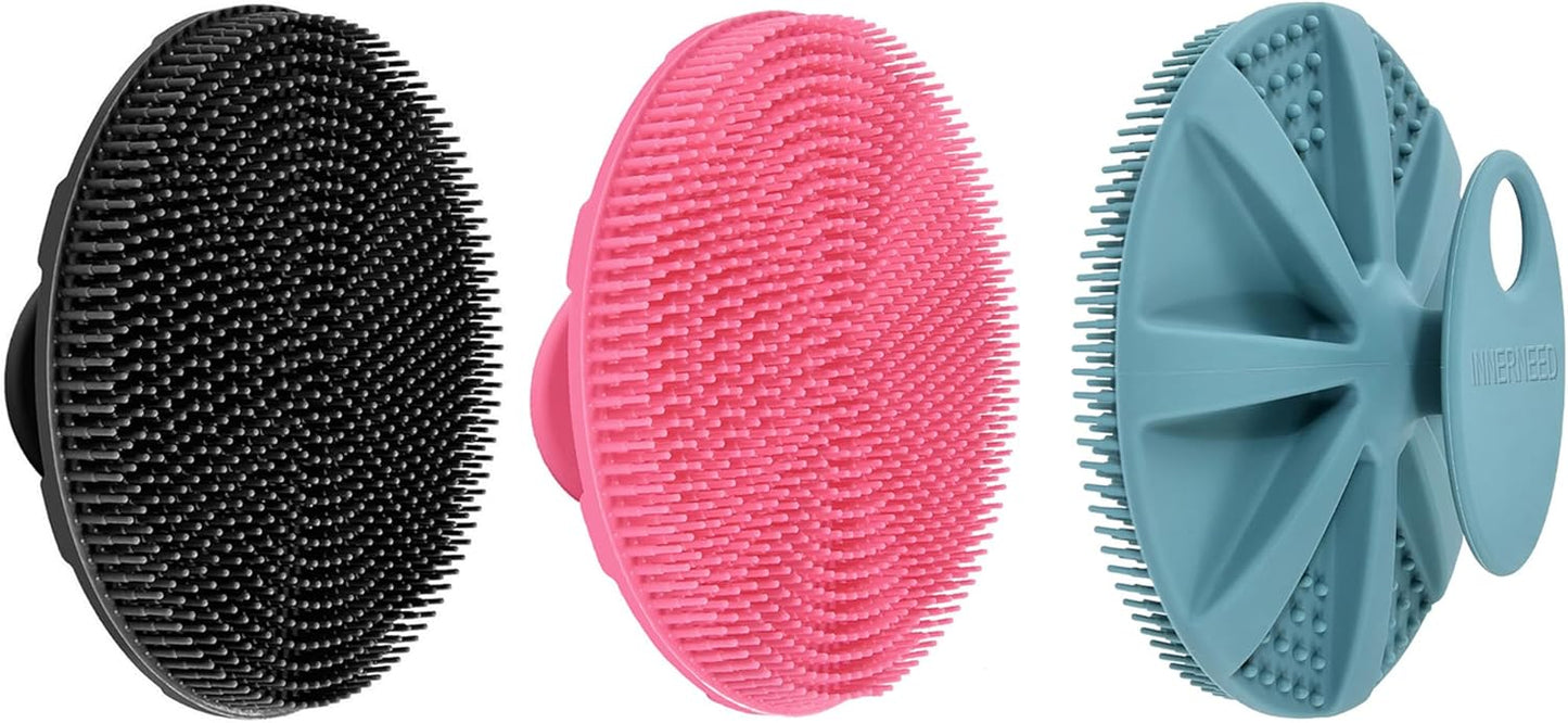INNERNEED Food-Grade Soft Silicone Body Scrubber Shower Brush Handheld Cleansing Skin Brush, Gentle Exfoliating and Lather Well (Black)