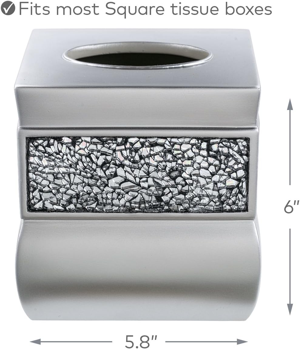 Creative Scents Crackled Glass Toilet Brush with Holder - Silver Toilet Bowl Cleaner Brush and Holder - Good Grip, Deep Cleaning, Decorative Design Compact Toilet Bowl Scrubber