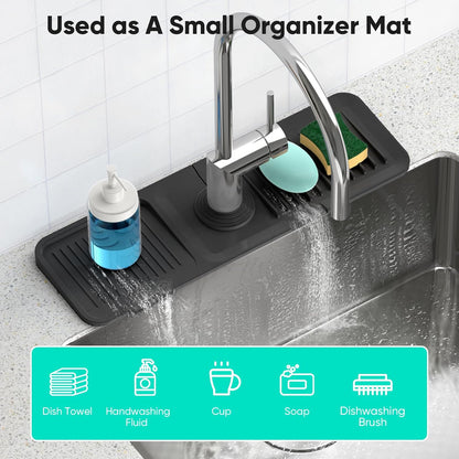 24 Inch Longer Faucet Mat for Kitchen Sink, 5° Slope Fast Self-draining, Kitchen Sink Splash Guard Silicone Sink Faucet Mat Splash Guard Kitchen Sink Area Tidy Splash Faucet Guard Draining Mat