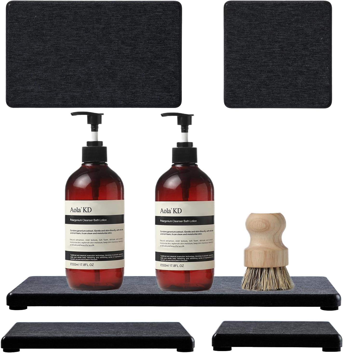 2PCS Water Absorbing Stone Drying Tray for Kitchen Counter & Bathroom Sink, Diatomite Faucet Splash Guard, Soap Dispenser Rack & Sponge Holder Caddy Organizer, Marble White (Printed Pattern), 9"x 3.5"