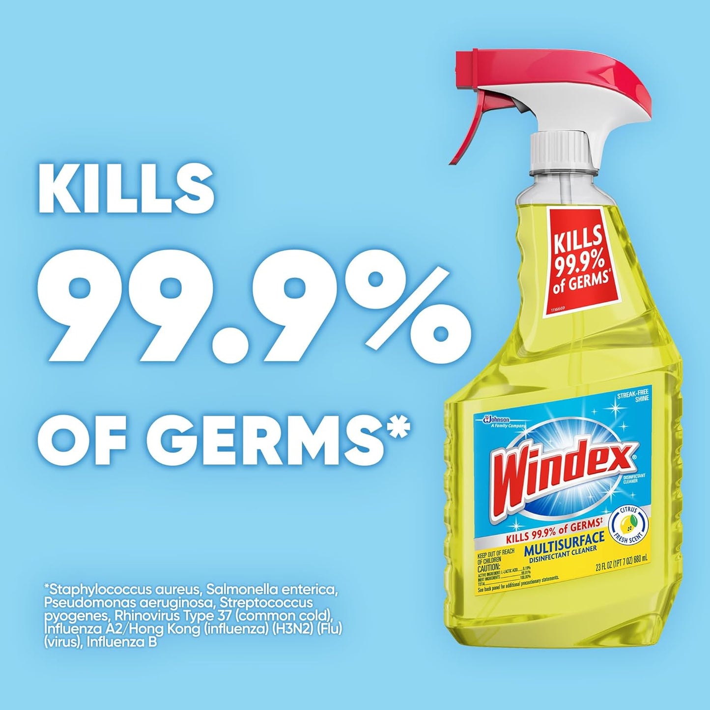 Windex Multipurpose Cleaner Disinfectant Spray Bottle, Fast Clean Surface Cleaner, Citrus Scent, 23 Fl oz